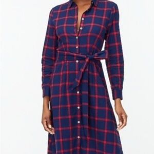 JCrew Factory Plaid Button-Down Dress in Navy and Red size 6